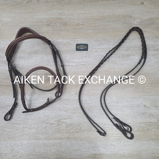 HDR Pro Mono Crown Fancy Stitch Padded Bridle with Reins, Brown, Oversize