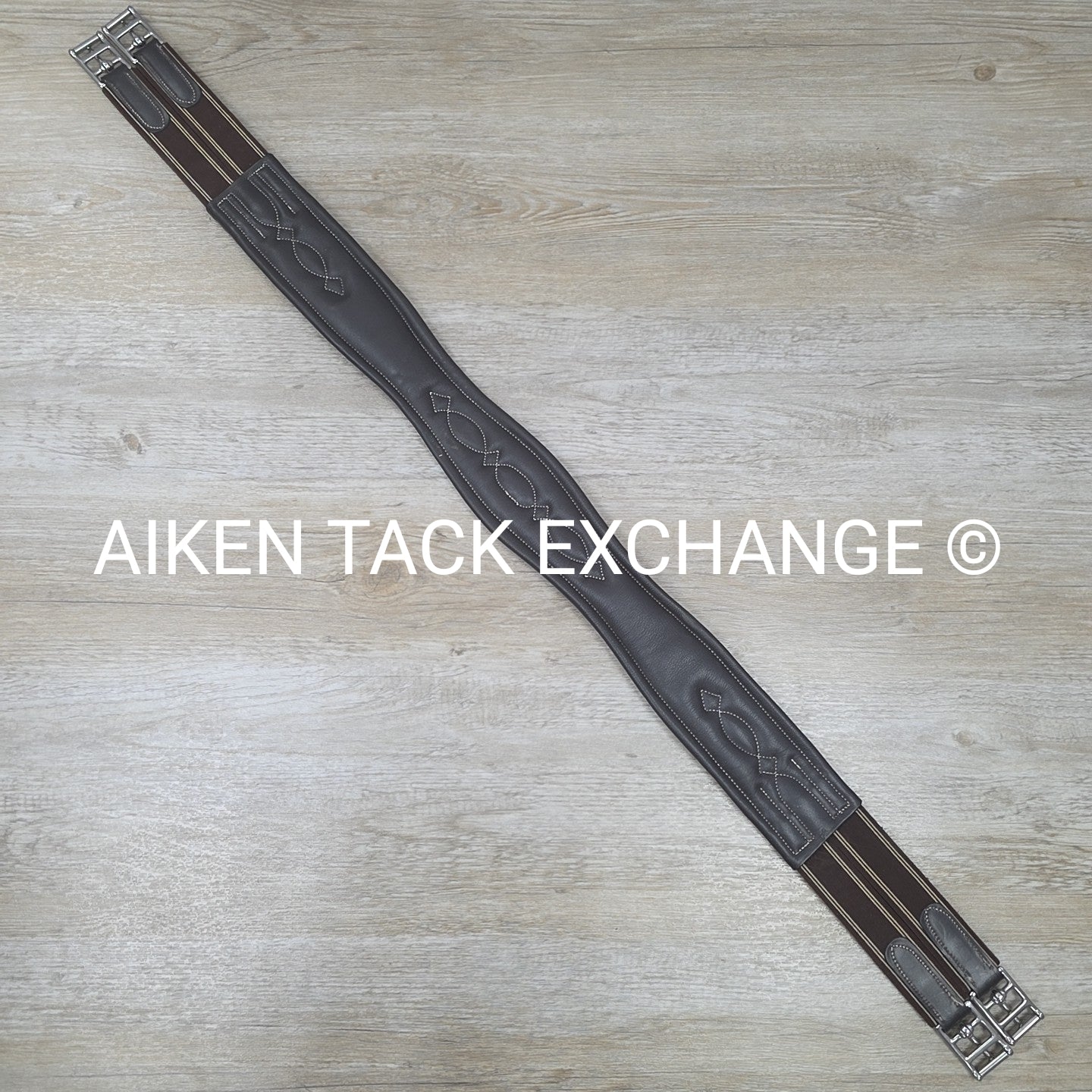 Fancy Stitched Girth with Double End Elastic, Brown, 48"