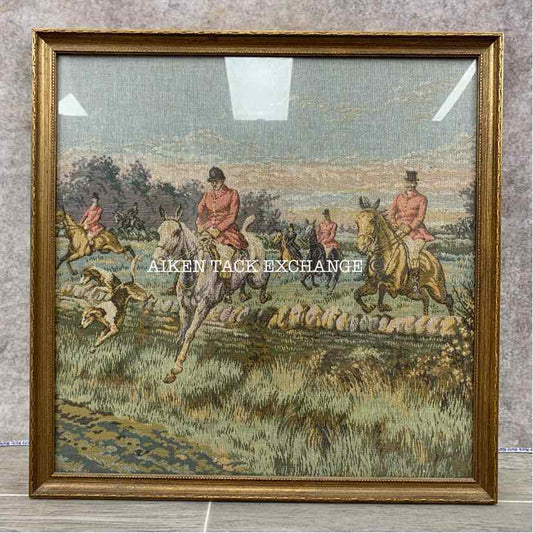 Framed Tapestry, Foxhunting Scene, 21" x 21"