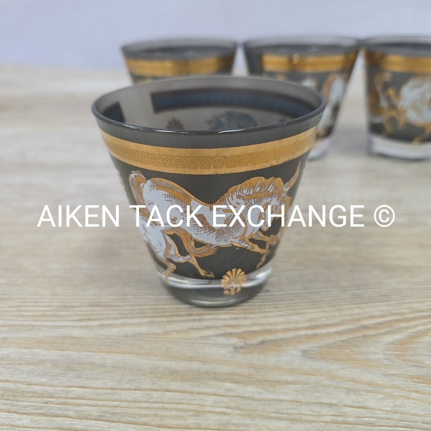 Vintage Culver Gold Wild Horse Glasses, Set of 6