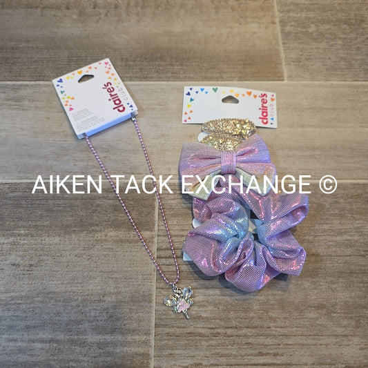 Claire's Club Bundle - 3 Hair Clips, 1 Scrunchie, 1 Necklace