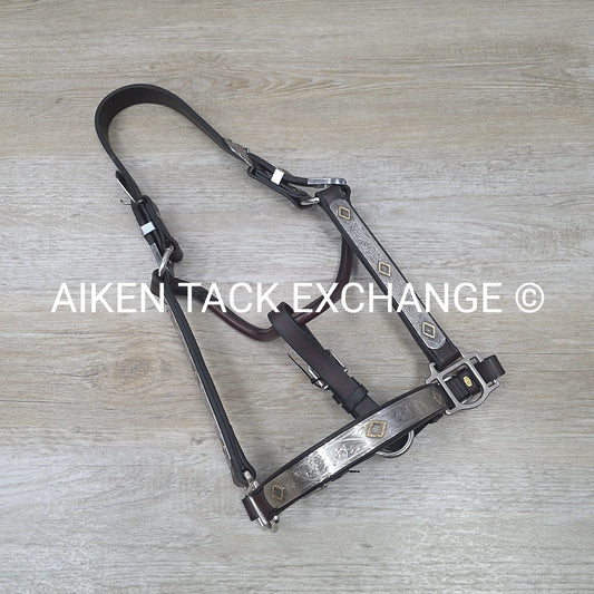 Tory Leather Silver Plated Diamond Show Halter, Size Full