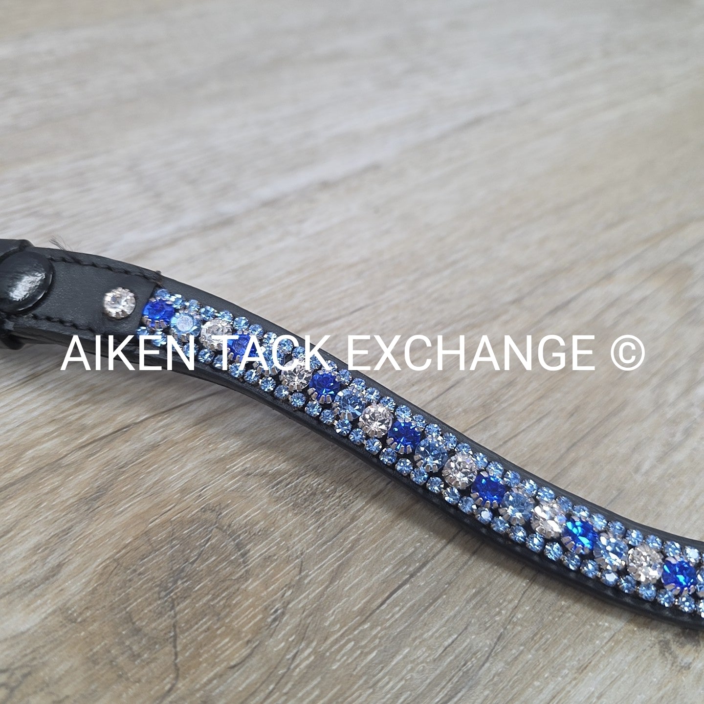 Bling Curved Browband, Black & Blue, 16.5"