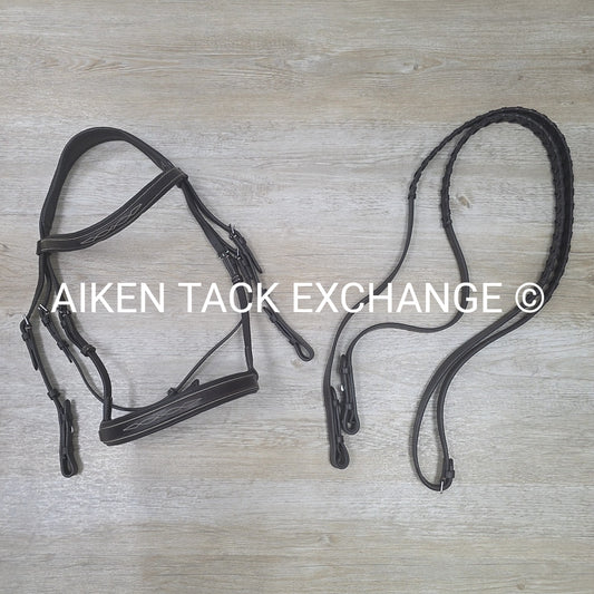 Monocrown Fancy Stitched Bridle with Laced Reins, Brown, Size Full