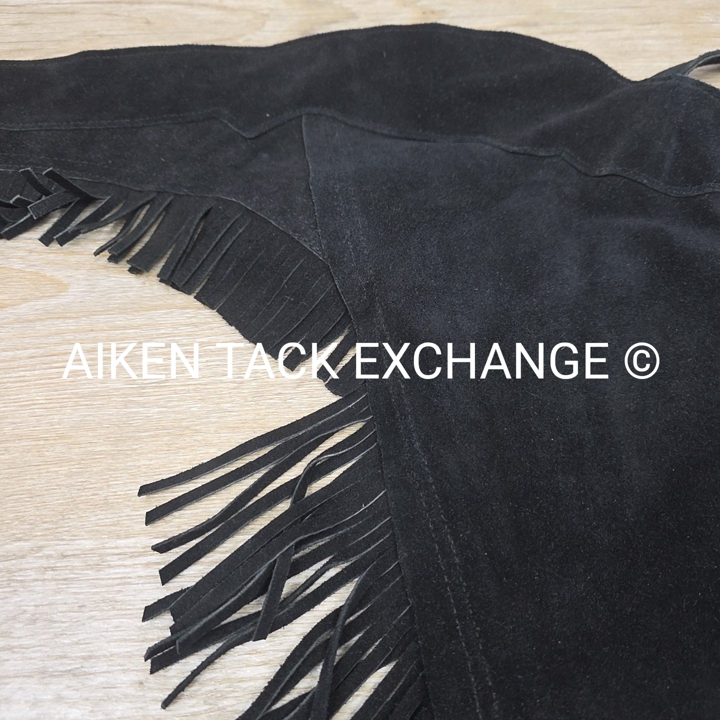 Suede Full Chaps with Fringe, Black, Size Small