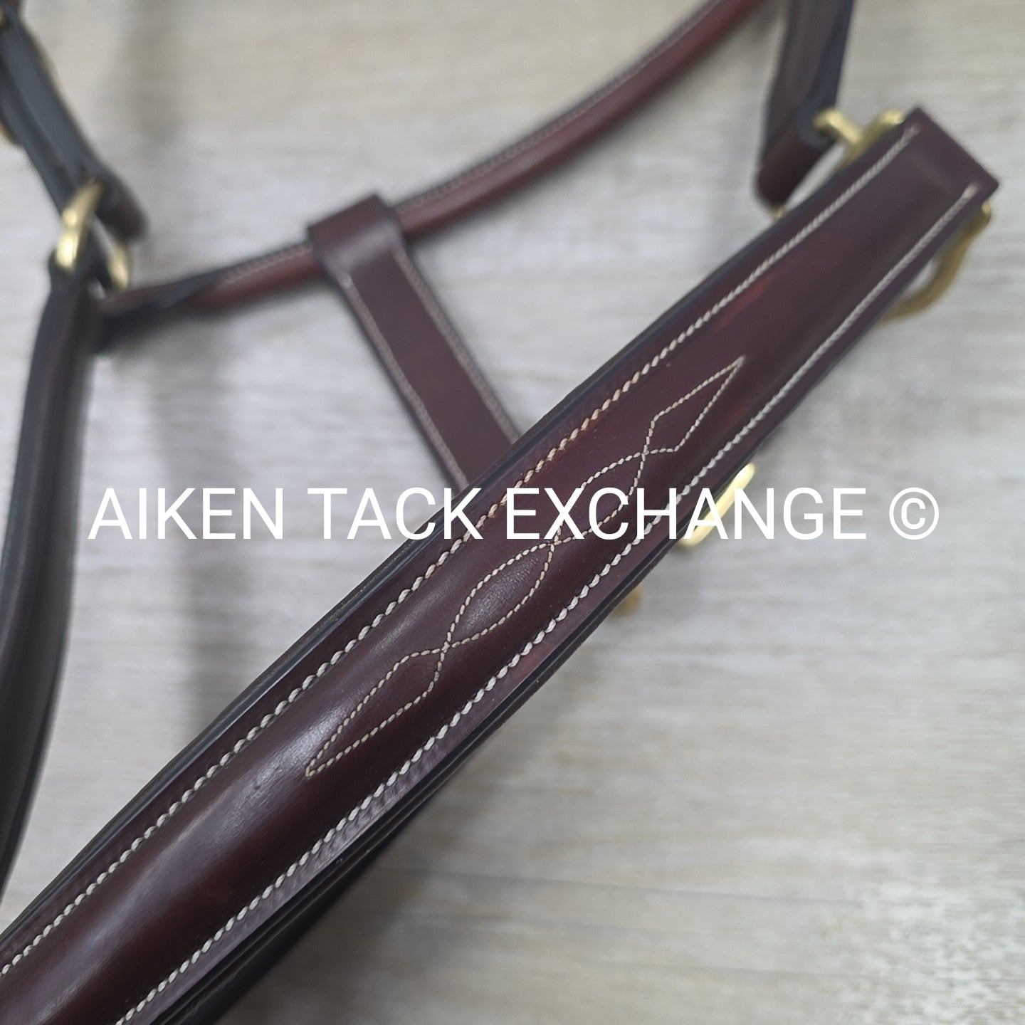 Padded Fancy Stitched Leather Halter, Brown, Size Full