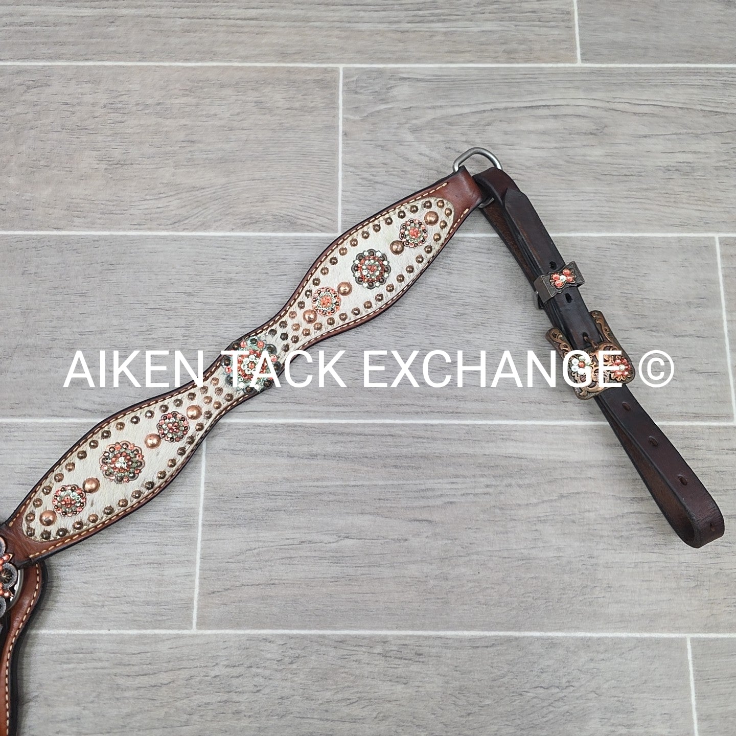 Cowhide One Ear Headstall with Matching Tie Down & Breastplate