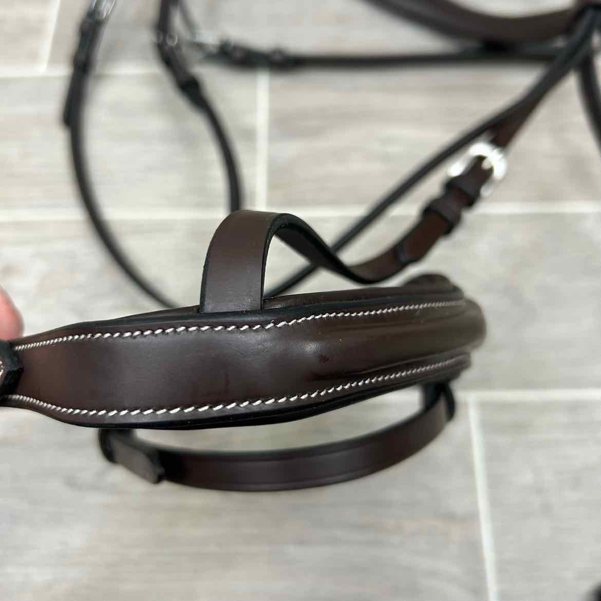ExionPro Fancy Stitched Padded Bridle, No Reins, Brown, Oversize