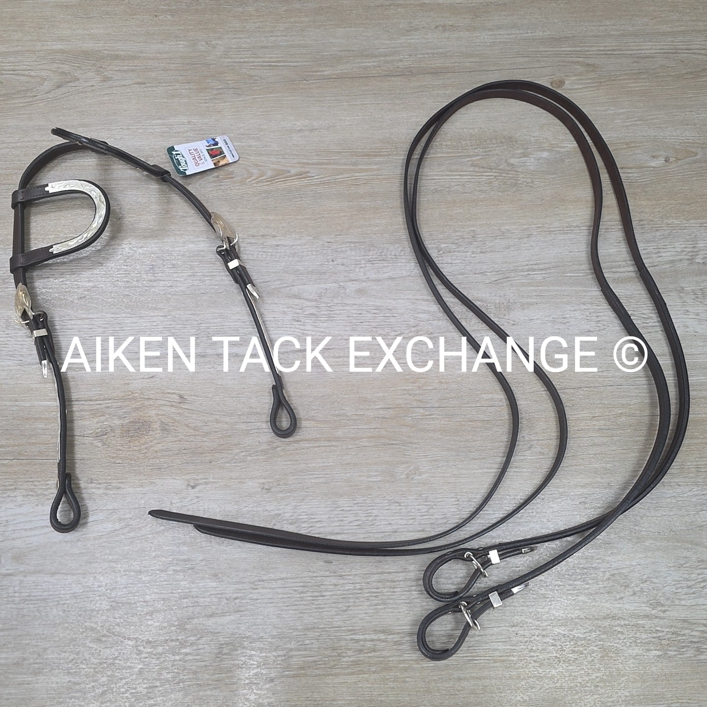 Tough1 Royal King Double Ear Show Headstall with Buckle End Split Reins, Horse