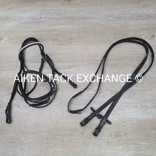 Passier Flash Bridle with Matching Cotton Web Reins, Black, Size Cob