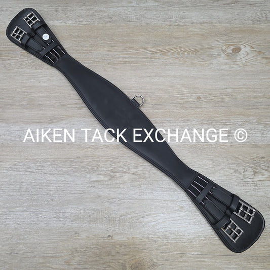 Padded Leather Contour Dressage Girth with Double End Elastic, Black, 32"