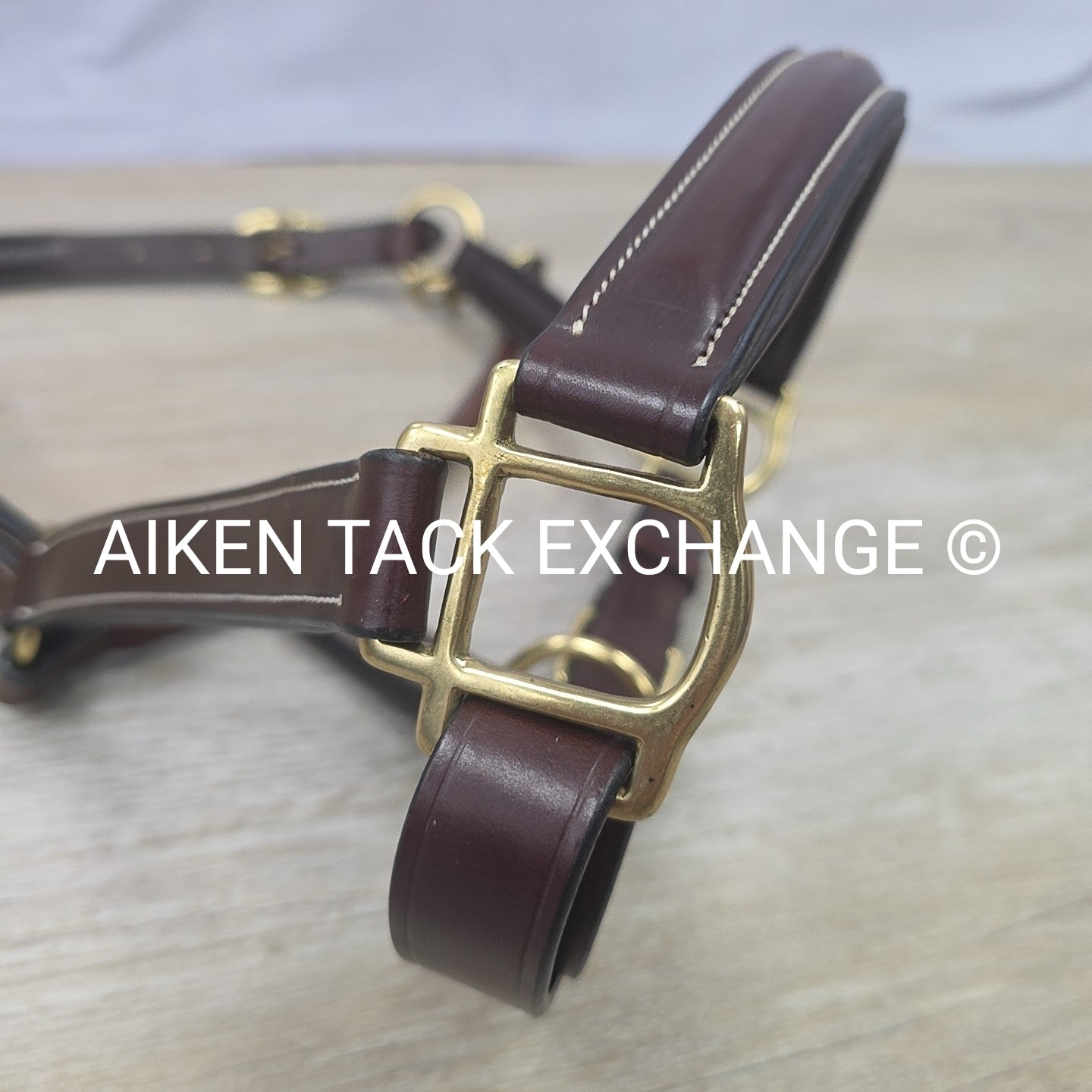 Padded Fancy Stitched Leather Halter, Brown, Size Full