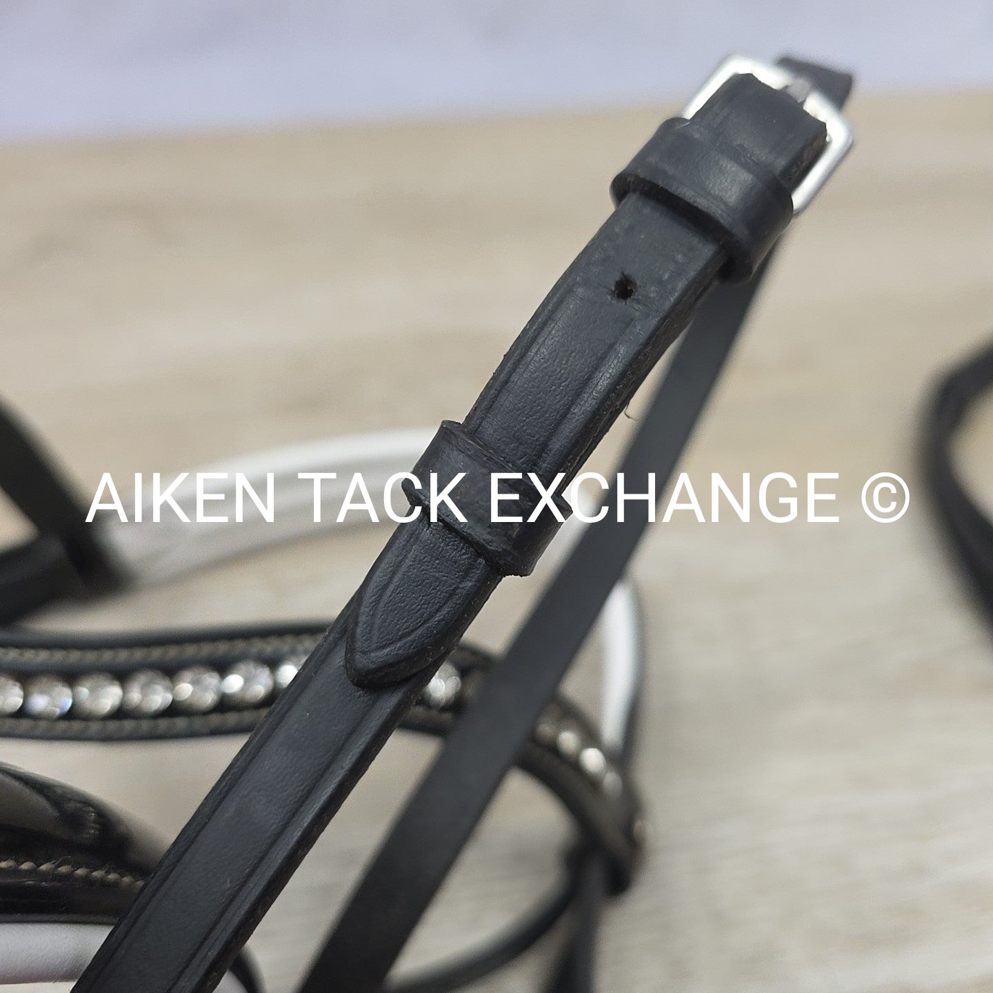 QHP Ahrodite Dressage Bridle with Cotton Web Reins, Black & White, Size Cob