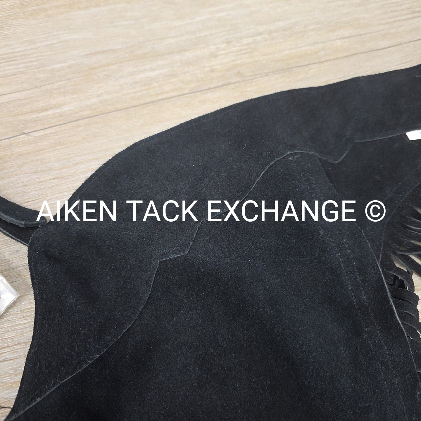 Suede Full Chaps with Fringe, Black, Size Small