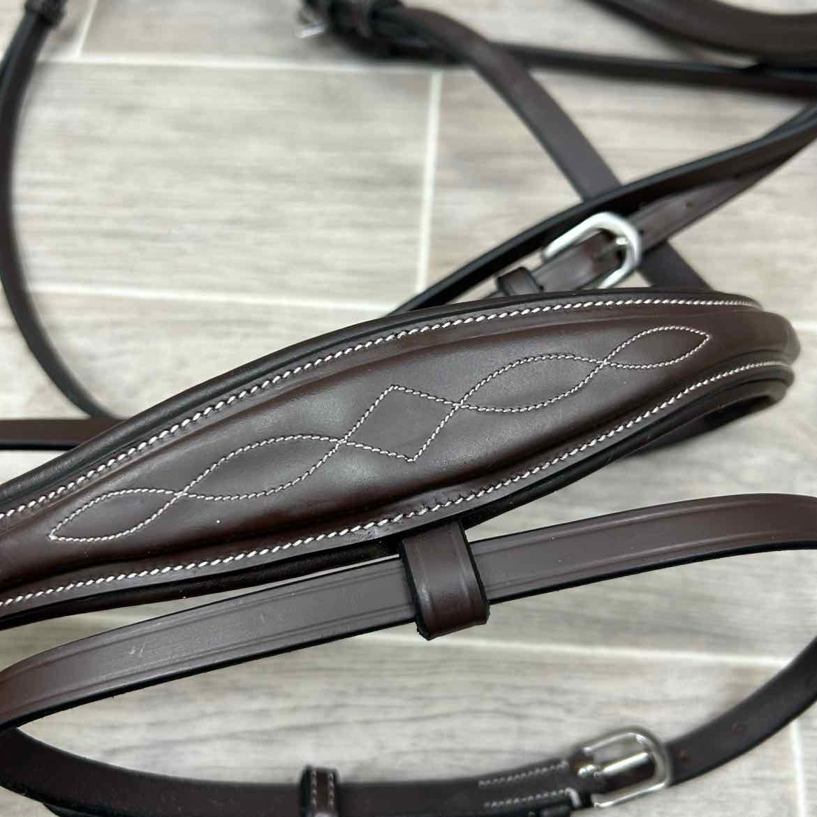 ExionPro Fancy Stitched Padded Bridle, No Reins, Brown, Oversize