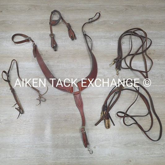 BARGAIN BUNDLE: 2 Western Bridles with 2 Pairs Split Reins & Showman Pulling Col