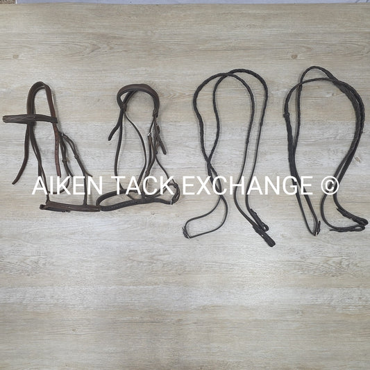 BARGAIN BUNDLE: 2 Bridles with 2 Pairs Flat Reins, Brown, Size Full