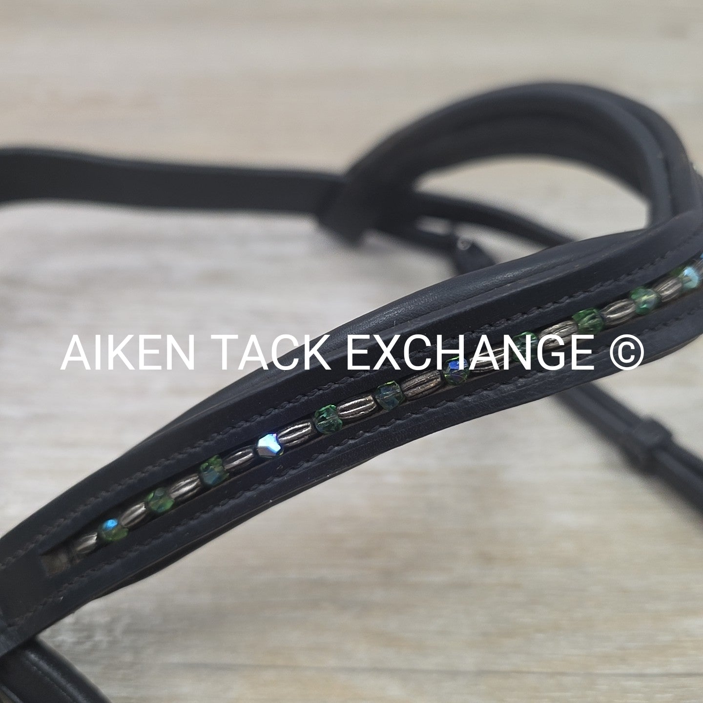 Paris Tack Crown Piece with Curved Beaded Browband, Black, Size Full