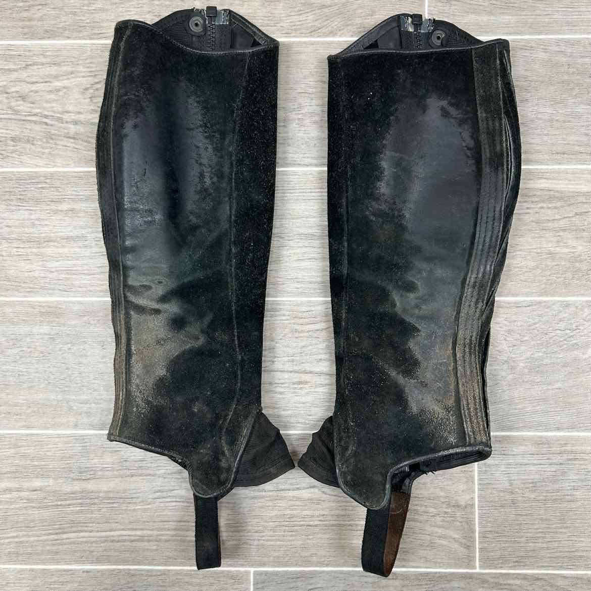 Tredstep Suede Half Chaps, Black, Size Calf 16 Height 17