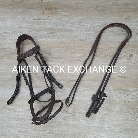 Dy'on Flash Noseband Bridle and Snap Hook with Matching Rubber Reins, Brown, Siz