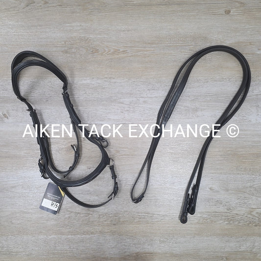 Bobby's English Tack Anatomic Bridle with Rubber Reins, Black, Size Full
