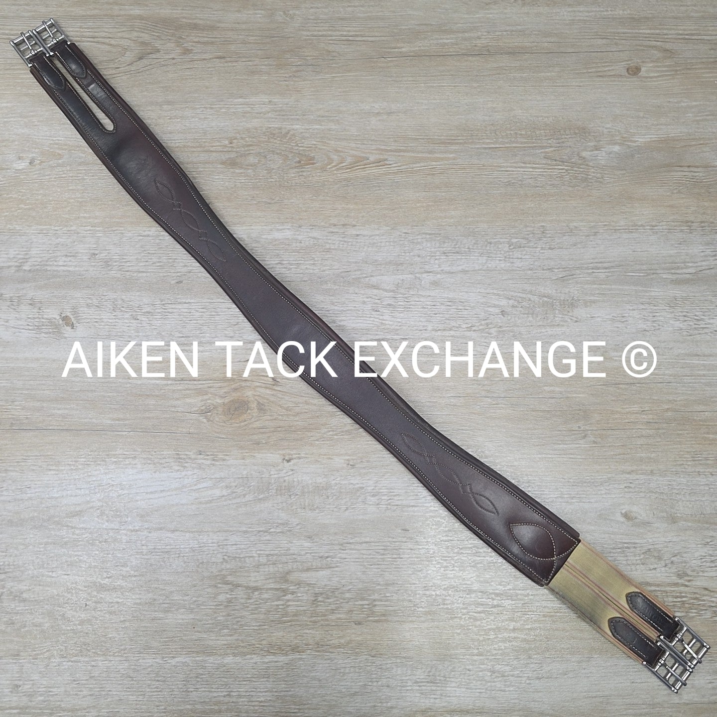 SmartPak Fancy Stitch Girth with Elastic on One Side, Brown, 48"