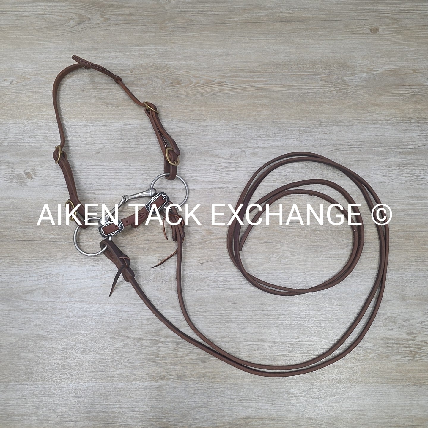 One Ear Headstall with Matching Split Reins & 4.5" Single Joint Loose Ring Bit
