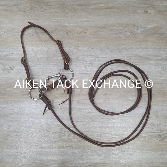 One Ear Headstall with Matching Split Reins & 4.5" Single Joint Loose Ring Bit
