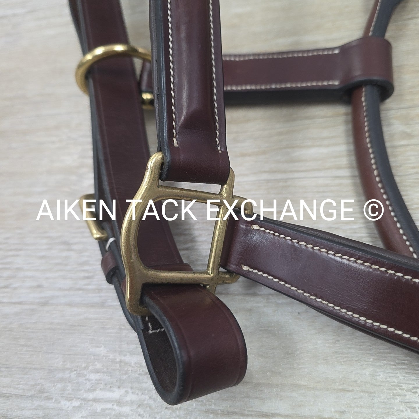 Padded Fancy Stitched Leather Halter, Brown, Size Full