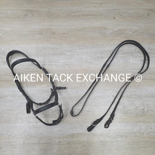 Horseware Micklem Anatomic Bridle with Nunn Finer Rubber Reins, Black, Size Full