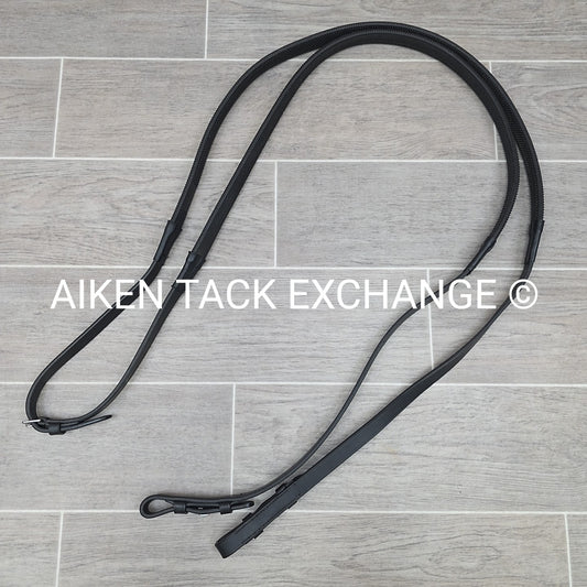 Plain  Flat Rubber Reins, Black, Size Full