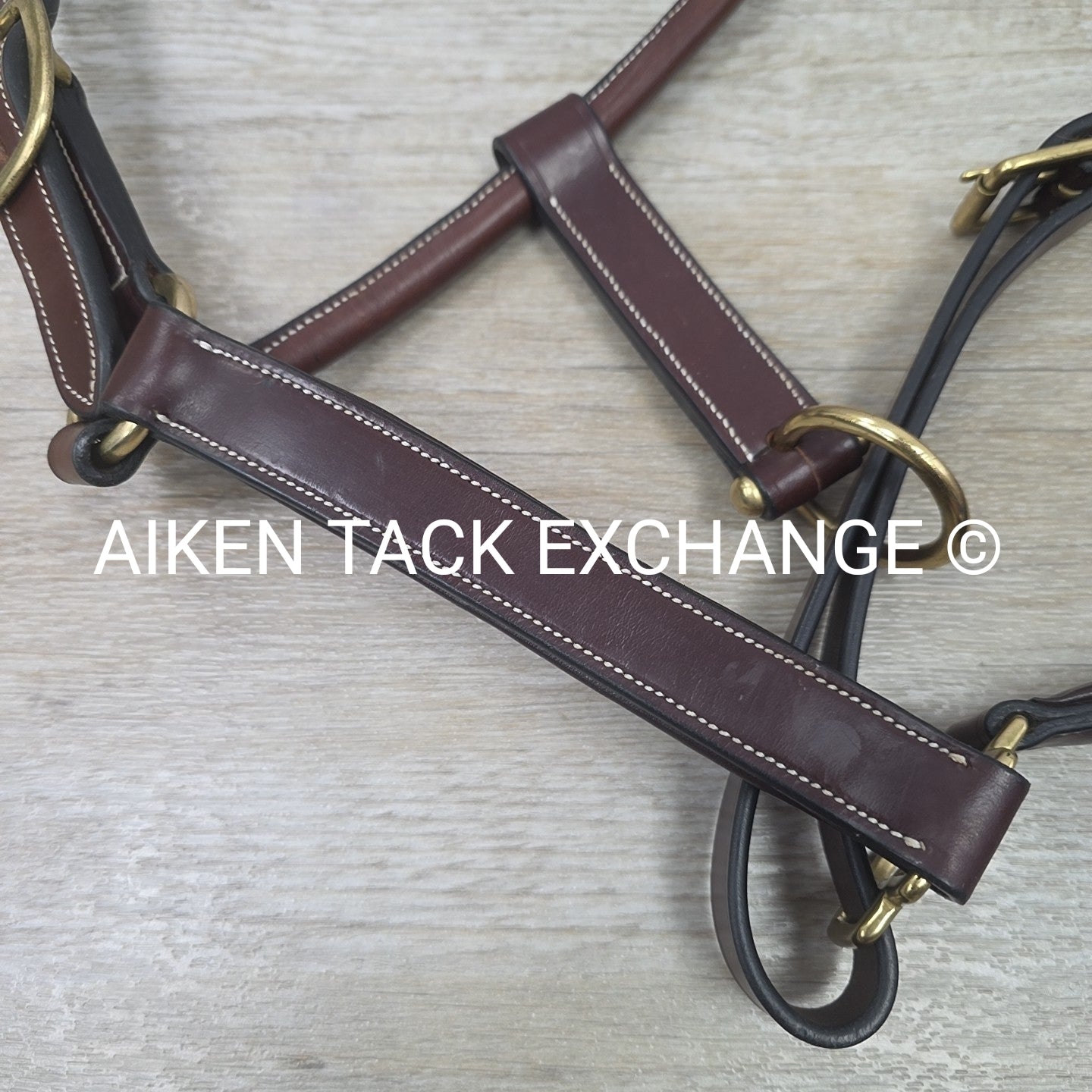 Padded Fancy Stitched Leather Halter, Brown, Size Full