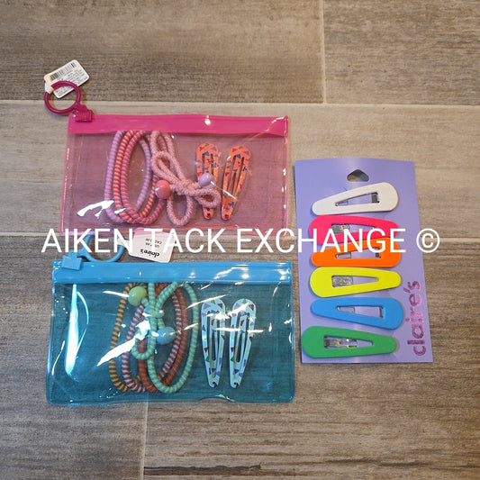 Claire's Hair Bundle - Various Hair Ties & Clips + Storage Pouches