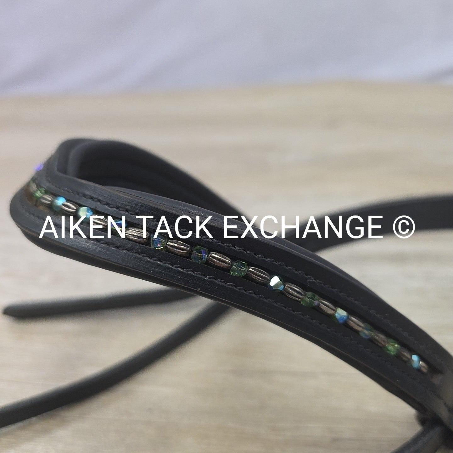 Paris Tack Crown Piece with Curved Beaded Browband, Black, Size Full