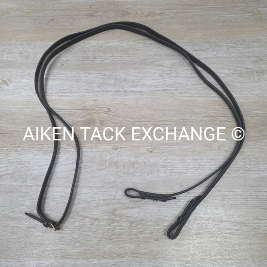 Kieffer Flat Leather Reins, Black & Brass, 60"