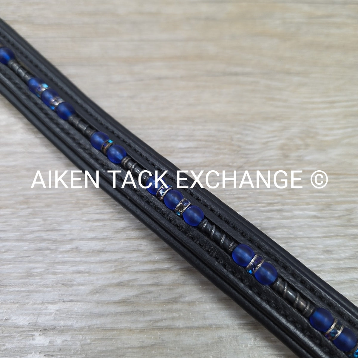 Padded Beaded Browband, Black & Blue, 15.5"