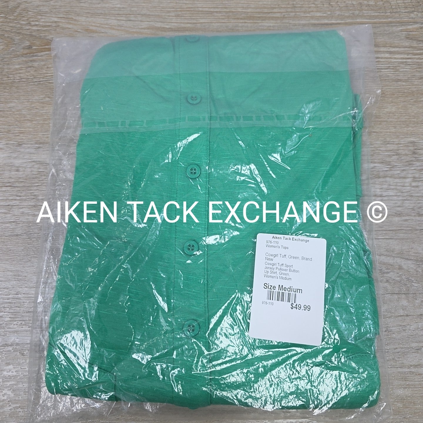 Cowgirl Tuff Sport Jersey Pullover Button Up Shirt, Green, Women's Medium