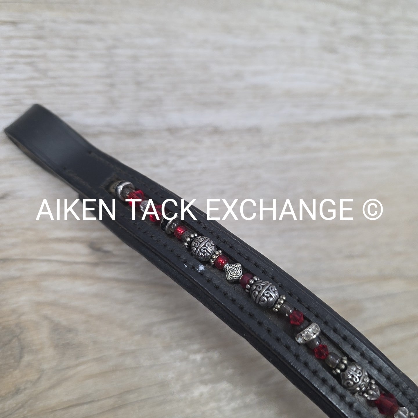 Padded Beaded Browband, Black, 15"