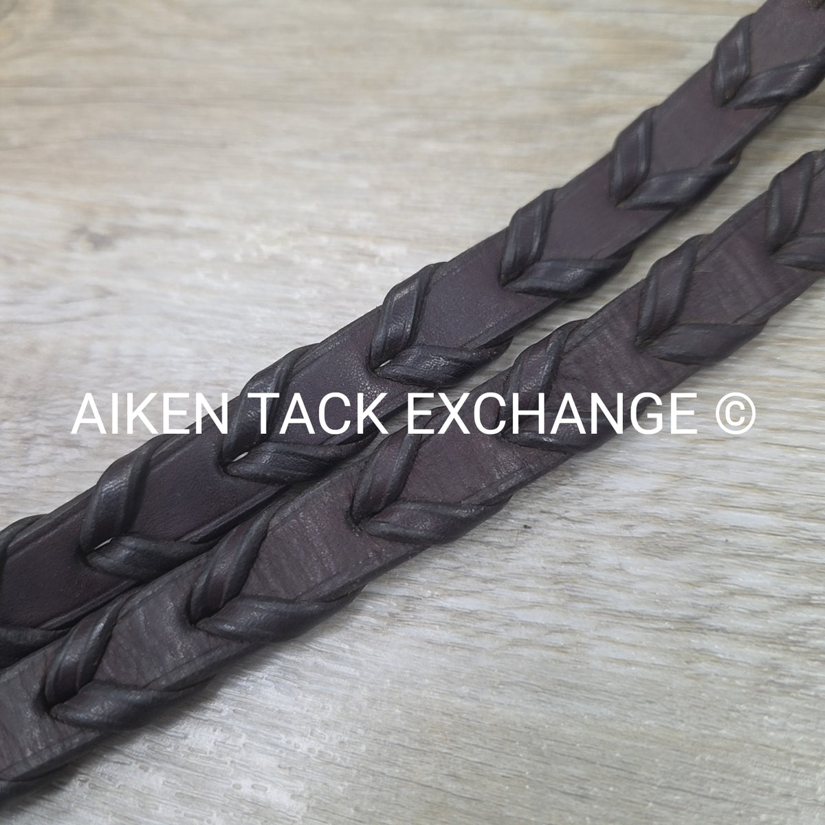 Fancy Stitched Laced Reins, Brown, 56"