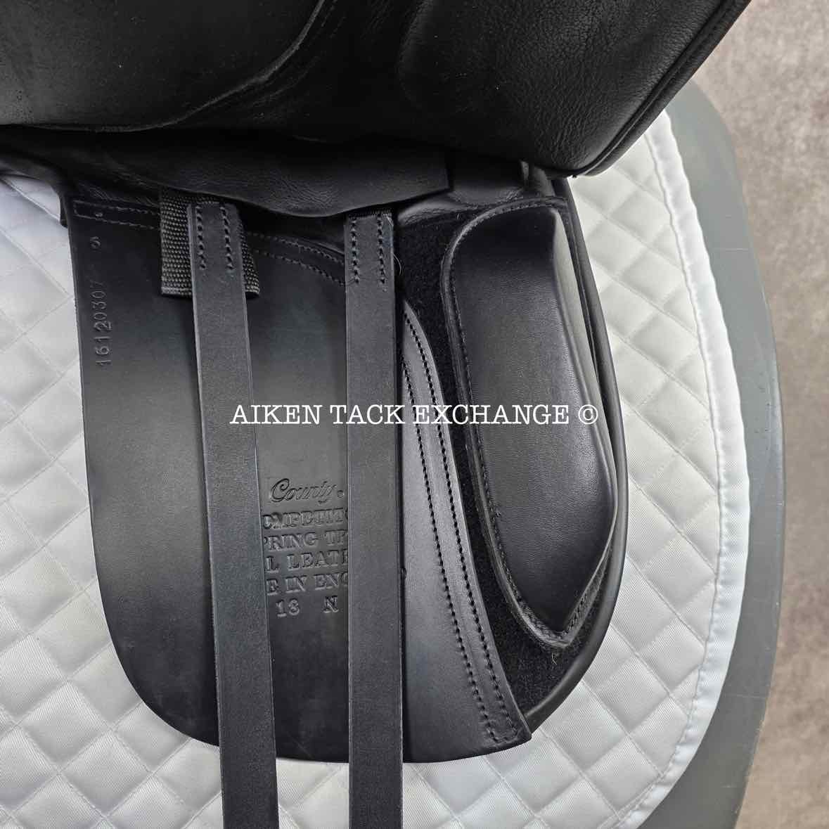 **SOLD** 2016 County Competitor Dressage Saddle, 18" Seat, Narrow Tree, Wool Flocked Skid Row Panels