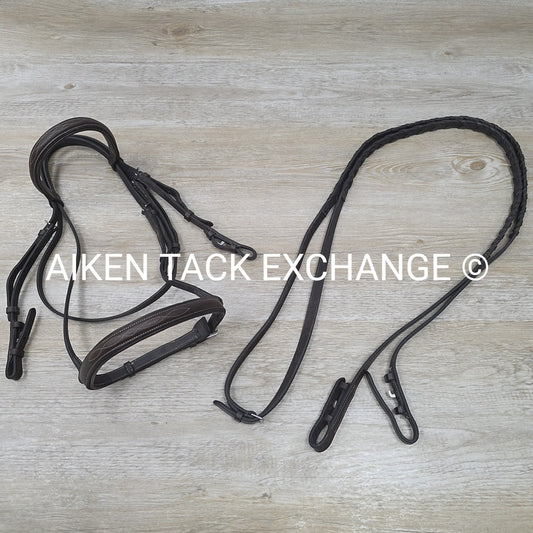 Raised Fancy Stitched Bridle with Laced Reins, Brown, Size Full