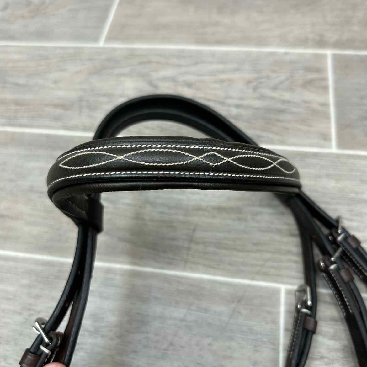 Fancy Stitched Bridle with Matching Laced Reins, Brown, Size Pony