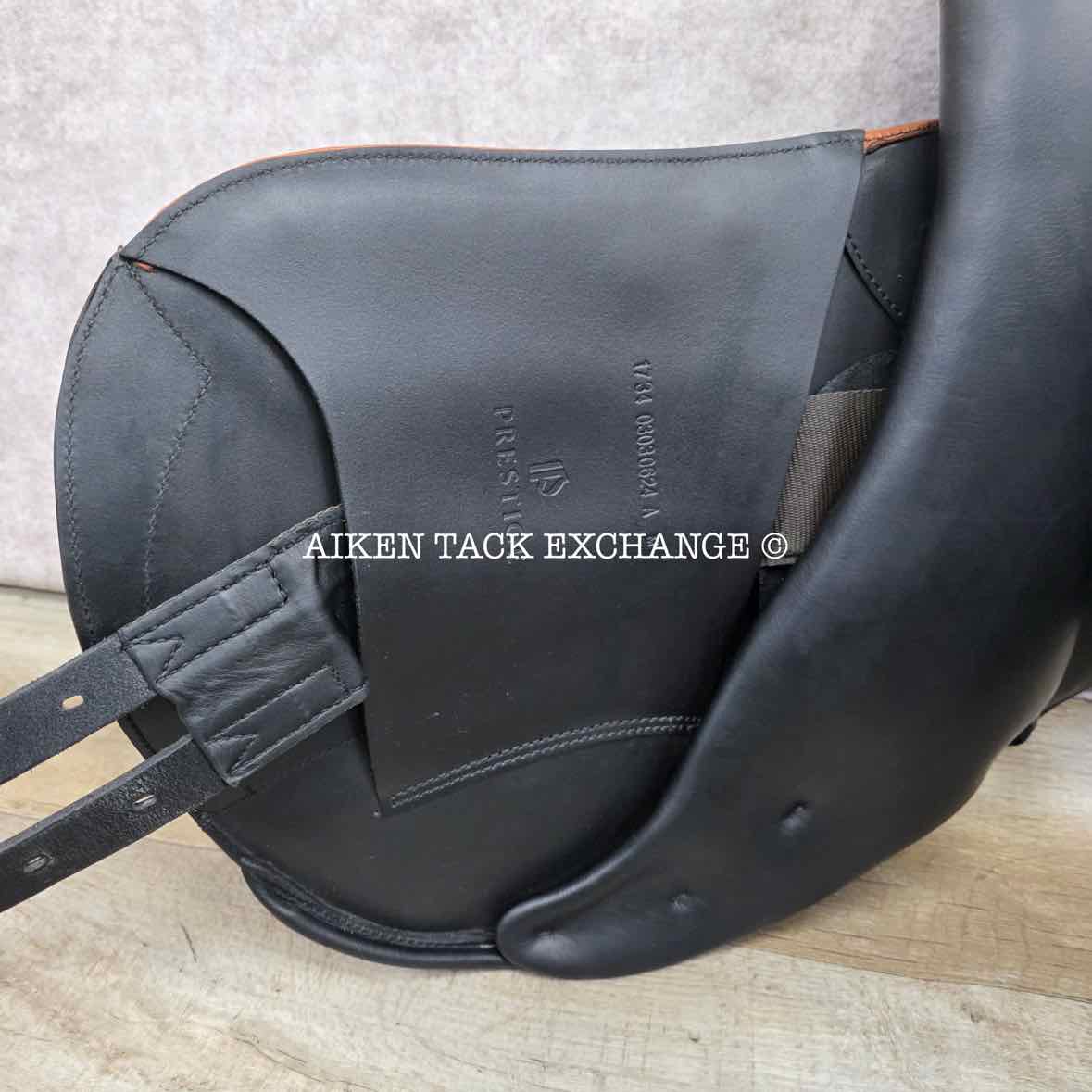 **SOLD** 2024 Prestige Chris Burton K Monoflap Jump Saddle, 17" Seat, 34 Tree -  M/MW, Wool Flocked Panels
