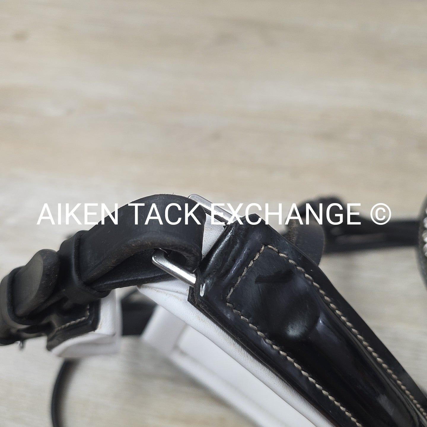 QHP Ahrodite Dressage Bridle with Cotton Web Reins, Black & White, Size Cob