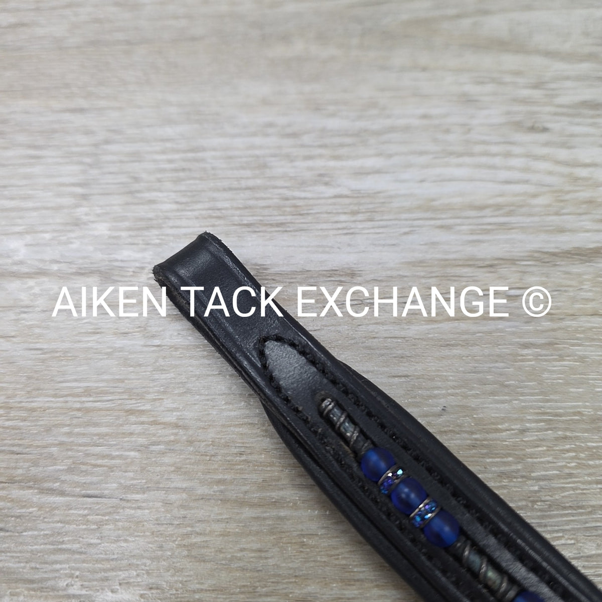 Padded Beaded Browband, Black & Blue, 15.5"