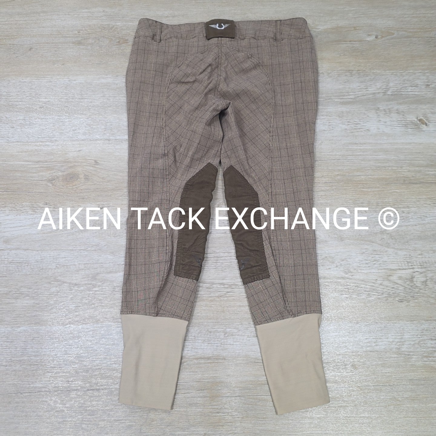 TuffRider Highland Bamboo Plaid Euro Seat Knee Patch Breeches, Size 34