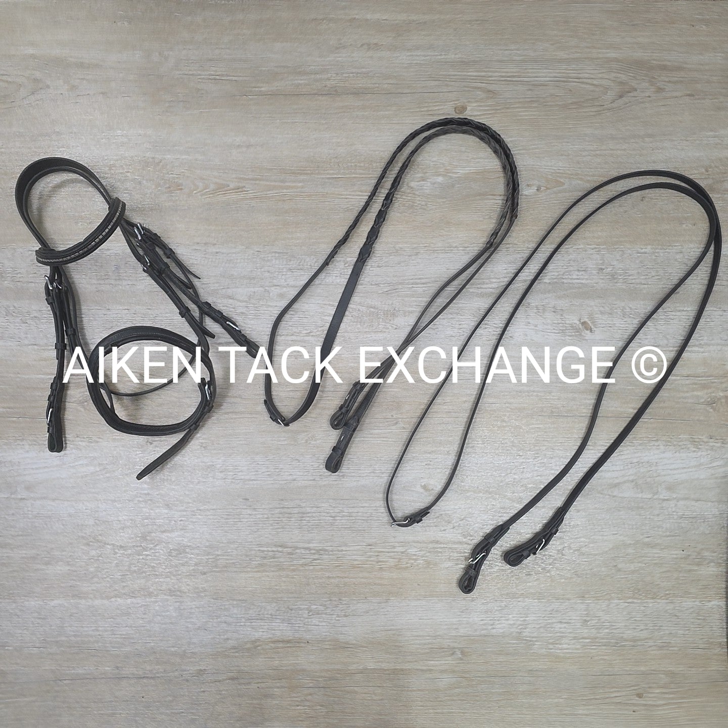 BARGAIN BUNDLE: Dressage Bridle (Missing Flash) with Laced Reins & Flat Leather