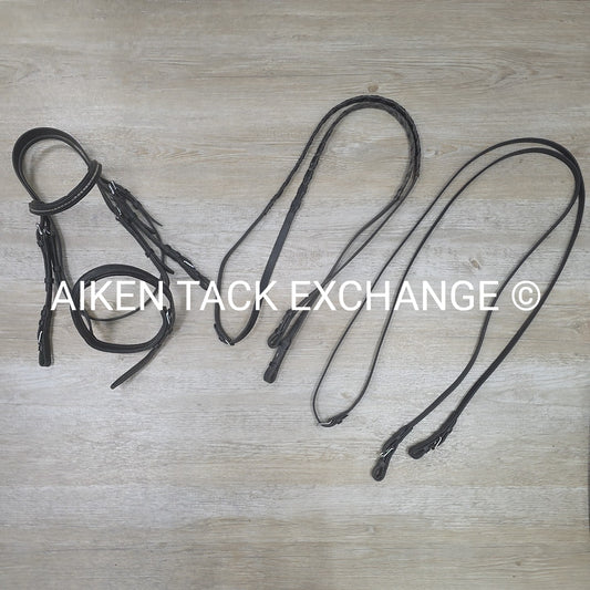 BARGAIN BUNDLE: Dressage Bridle (Missing Flash) with Laced Reins & Flat Leather