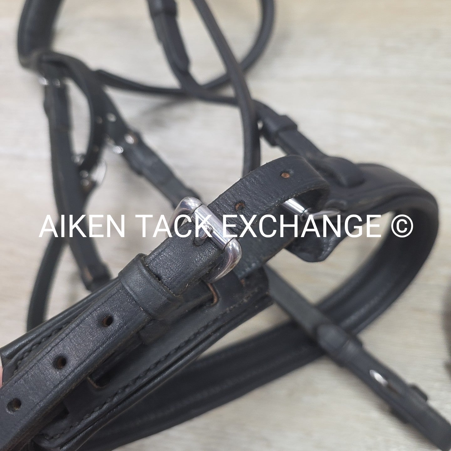 Plain Monocrown Bridle with Red Barn Calf Lined Dressage Reins, Black, Size Full