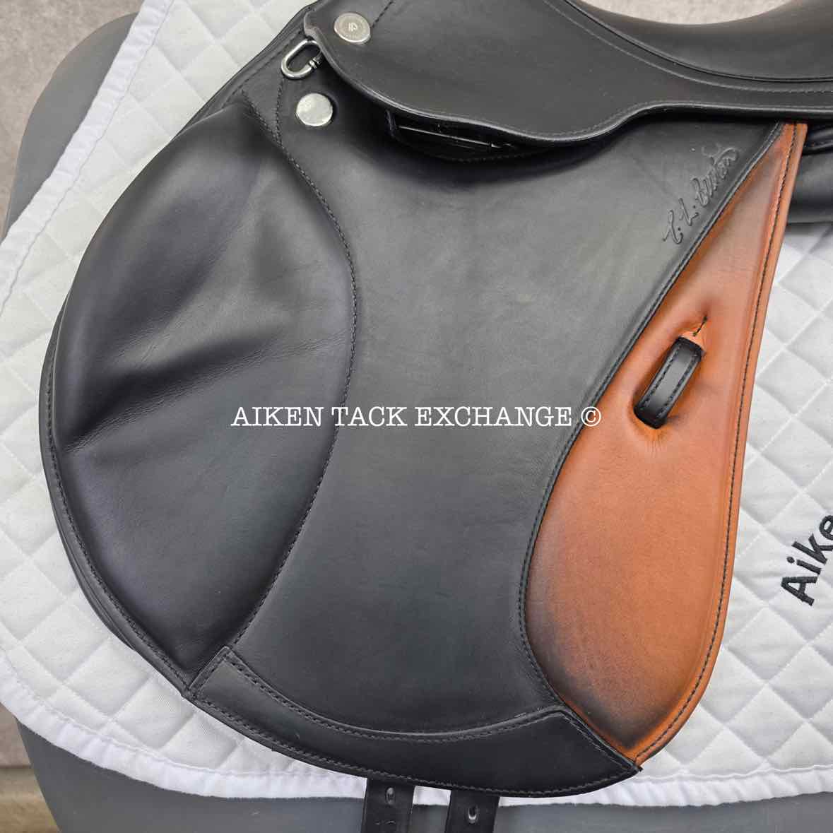 **SOLD** 2024 Prestige Chris Burton K Monoflap Jump Saddle, 17" Seat, 34 Tree -  M/MW, Wool Flocked Panels